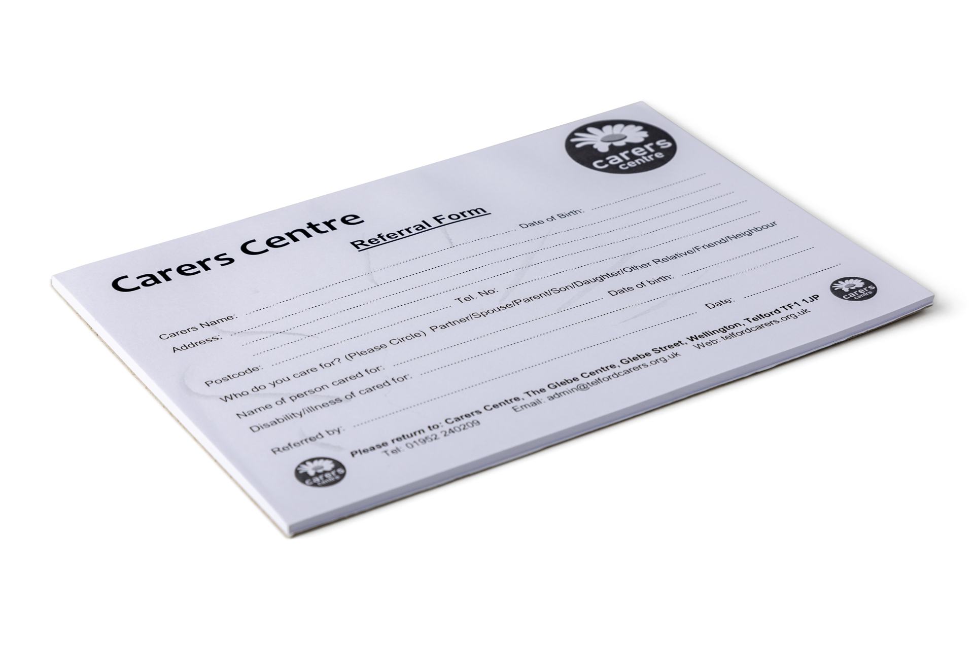 Carers Centre Telford Referral Jotting Pads 